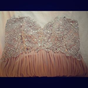 Beaded Tan strapless Prom dress